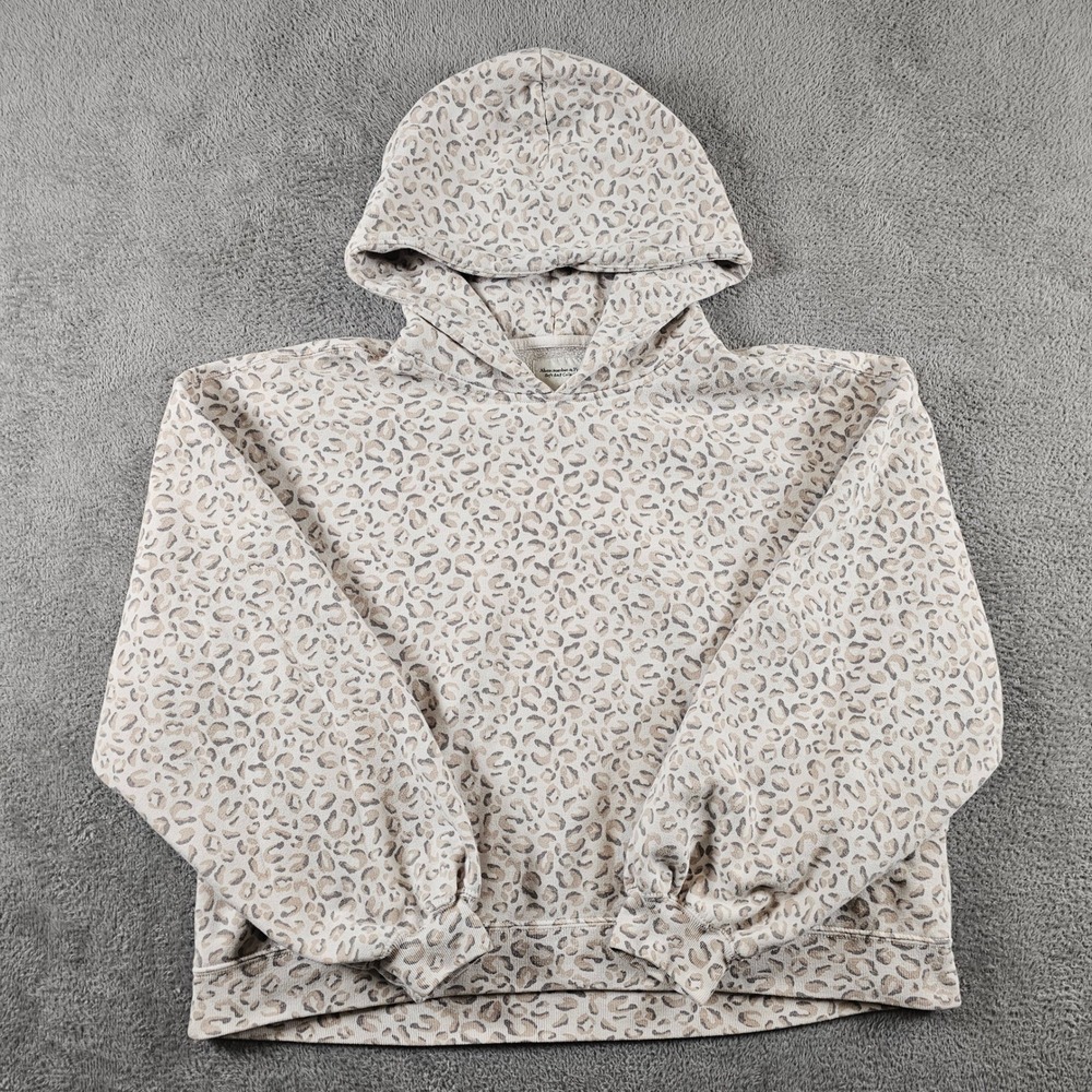 Abercrombie & Fitch Soft AF Leopard Print Hoodie XL Animal Fleece Pullover Crop